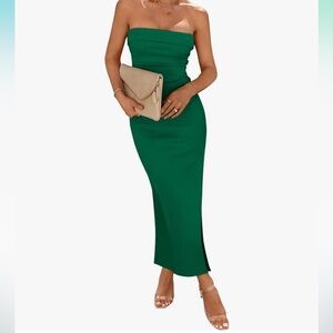 Pretty Garden Bodycon Maxi Tube Dress Ribbed Strapless Side Slit